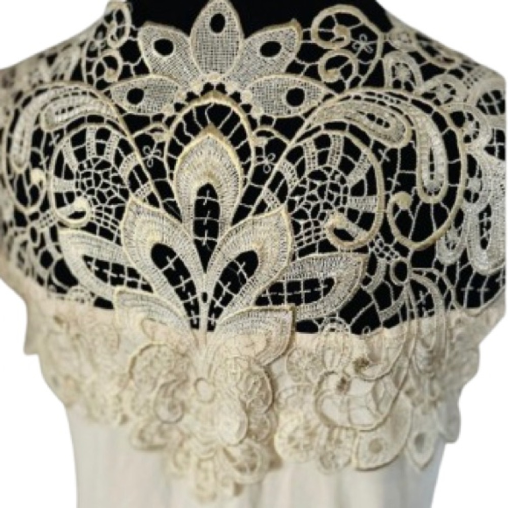 Metallic Gold Cream JOAN BOYCE Lace Tank Top Shirt Floral Boho Vintage Shirt XS
